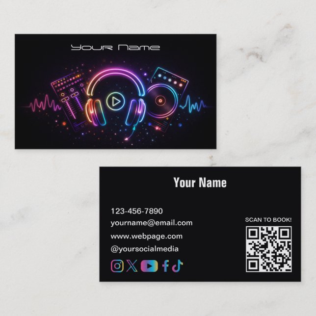 Carte De Visite Modern Neon DJ  Business Card (Devant / Derrière)