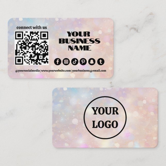 Carte De Visite Modern Pastel pink Light Flare QR Code (Devant / Derrière)