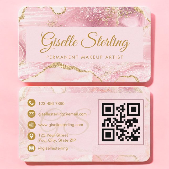 Carte De Visite Modern Permanent Makeup Artist Blush QR Code (Créateur téléchargé)
