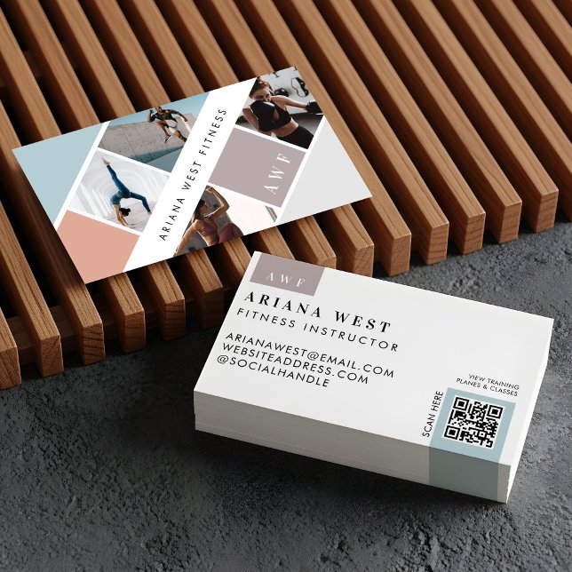 Carte De Visite Modern Photo Grid Personal Trainer Fitness Coach (Modern Four Photo Collage Personal Trainer Fitness Business Card)