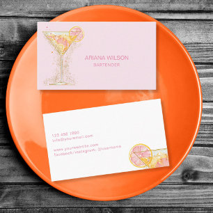 Carte De Visite Modern Pink Bartender Cocktail Bow Bar Club Event