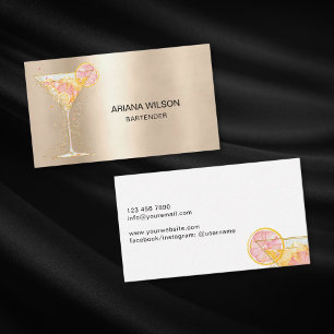 Carte De Visite Modern Pink Bartender Cocktail Bow Bar Club Event