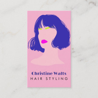 Carte De Visite Modern Pink Blue Lime Hair Styling Flat Design QR