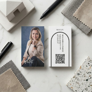 Carte De Visite Modern Professional Photo | Minimalist Arch QR Cod