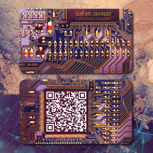Carte De Visite Modern Purple Printed Circuit Board Custom QR Code