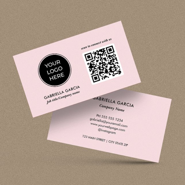 Carte De Visite Modern QR Code Pink Logo Business Card (Card shown in 3.5 x 2 inches. Choose size, paper and corner style.)