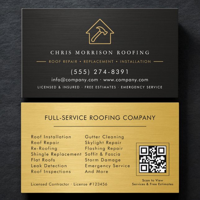Carte De Visite Modern QR Code Roofing Roofer Service  (Créateur téléchargé)