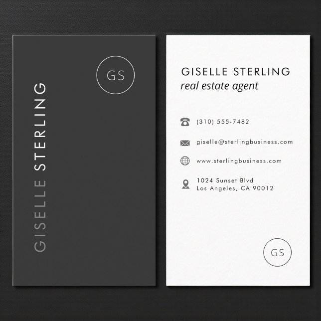 Carte De Visite Modern Real Estate Agent Black Minimalist  (Créateur téléchargé)
