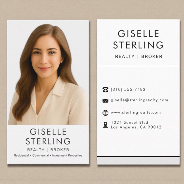 Carte De Visite Modern Real Estate Agent Broker Photo (Créateur téléchargé)
