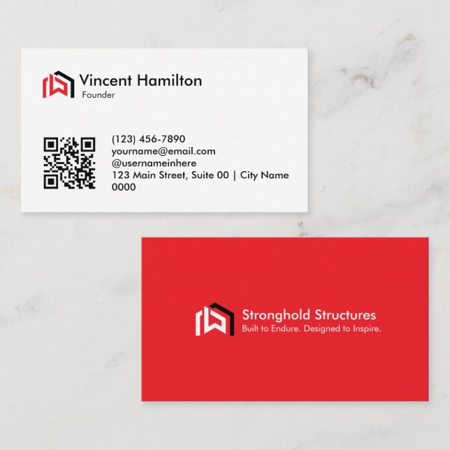 Carte De Visite Modern Red Construction Bold Professional (Devant / Derrière)