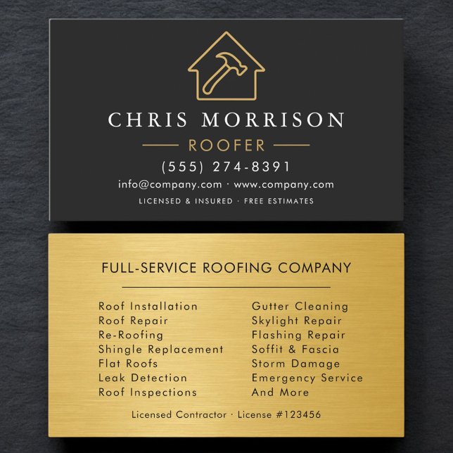 Carte De Visite Modern Roofing Contractor Professional (Créateur téléchargé)