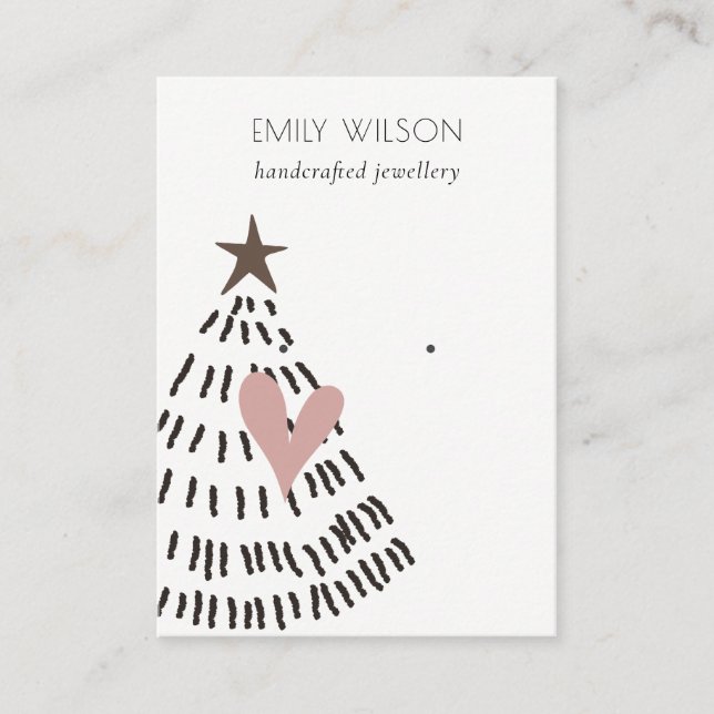 Carte De Visite Modern Scandi Christmas Tree Heart Earring Logo (Devant)