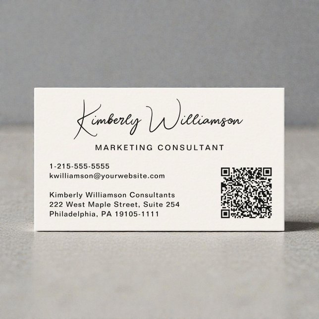 Carte De Visite Modern Script QR Code Professional (Modern Script QR Code Professional Business Card)