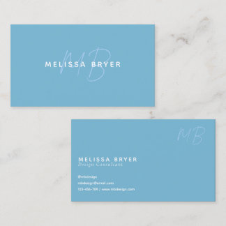Carte De Visite Modern Simple Patel Blue Monogrammed