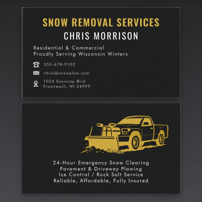 Carte De Visite Modern Snow Plowing Removal Black Gold (Créateur téléchargé)