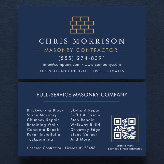 Carte De Visite Modern Stone Masonry QR Code (Créateur téléchargé)