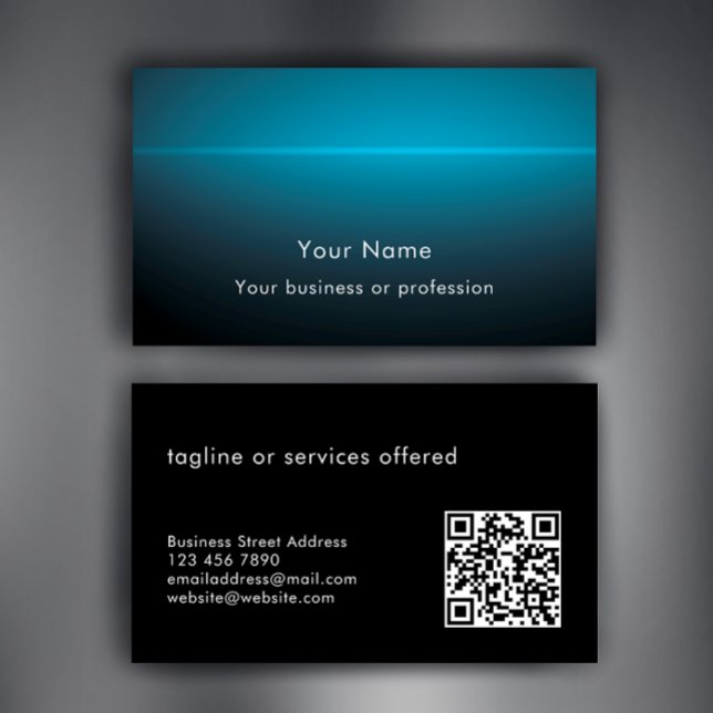 Carte De Visite Modern Stylish Custom Text QR Code Technology (Use the QR Code generator to personalize this cool blue gradient modern profession business card.
)