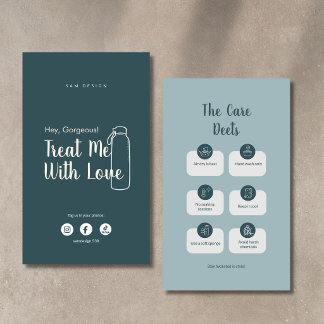 Carte De Visite Modern Teal Tumbler Care Instruction Card