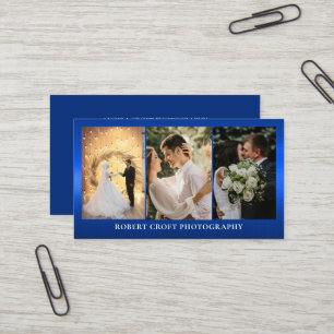 Carte De Visite Modern Three Photo Collage Photographe bleu