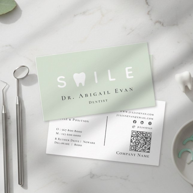 Carte De Visite Modern Tooth Icon Professional Sage Green Dentist (Modern Tooth Icon Professional Sage Green Dentist Business Card)