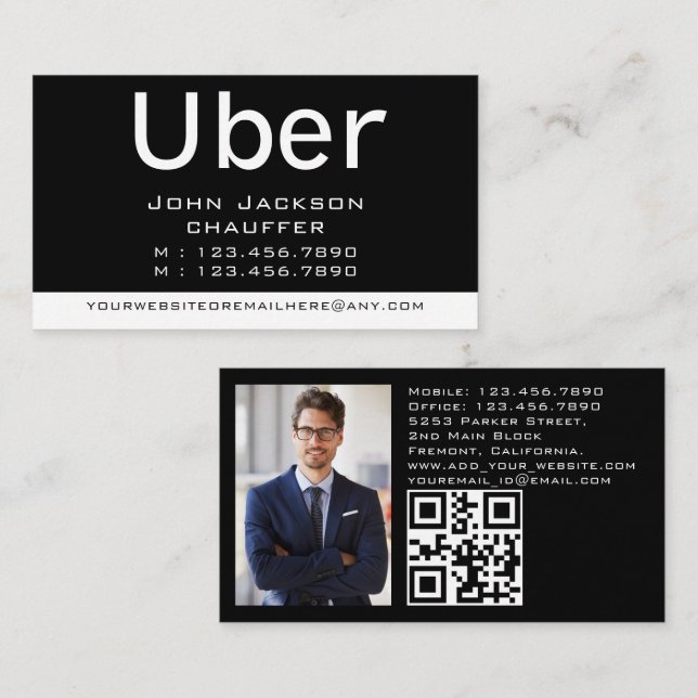 Carte De Visite Modern & Trendy Taxi Cab Driver photo qr code (Devant / Derrière)