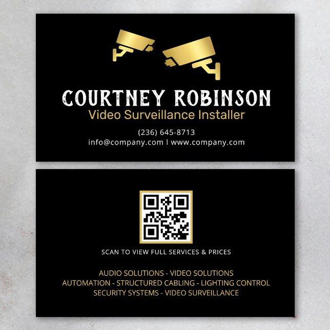 Carte De Visite Modern Video Surveillance Installer QR Code (Créateur téléchargé)
