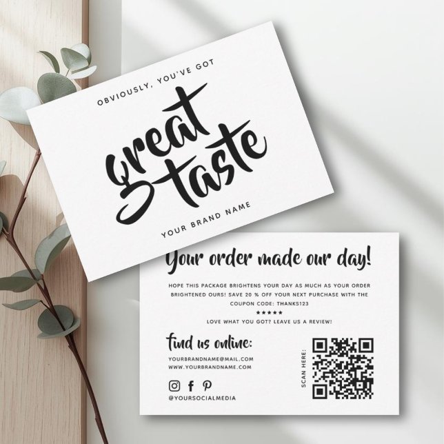 Carte De Visite Modern you've got great taste qr code thank you (Créateur téléchargé)