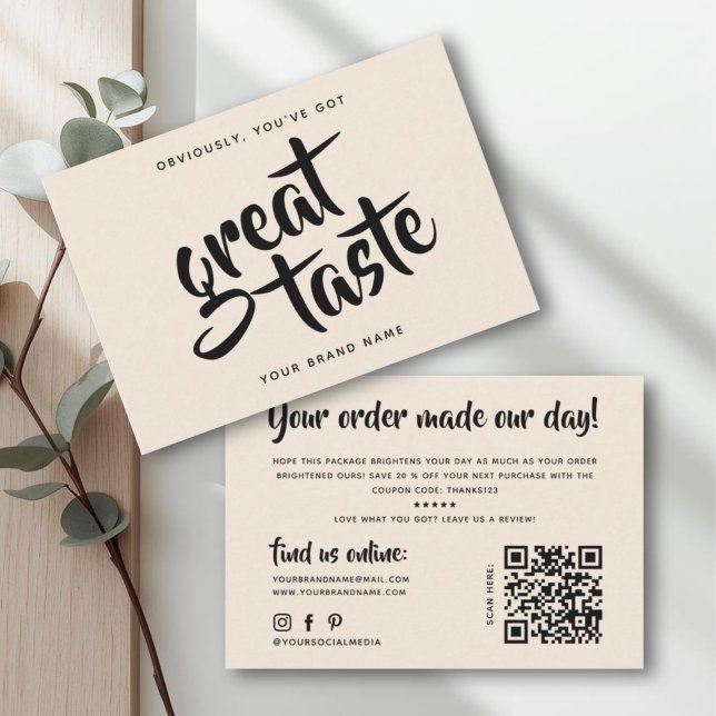 Carte De Visite Modern you've got great taste qr code thank you (Créateur téléchargé)