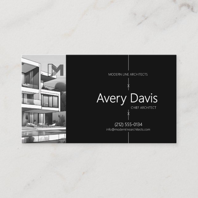 Carte de visite moderne 2 faces Architecte Noir &  (Devant)