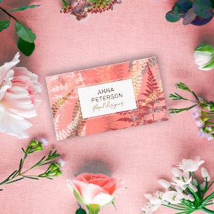 Carte De Visite Moderne Abstrait Élégant Corail Rose Fern Foliage
