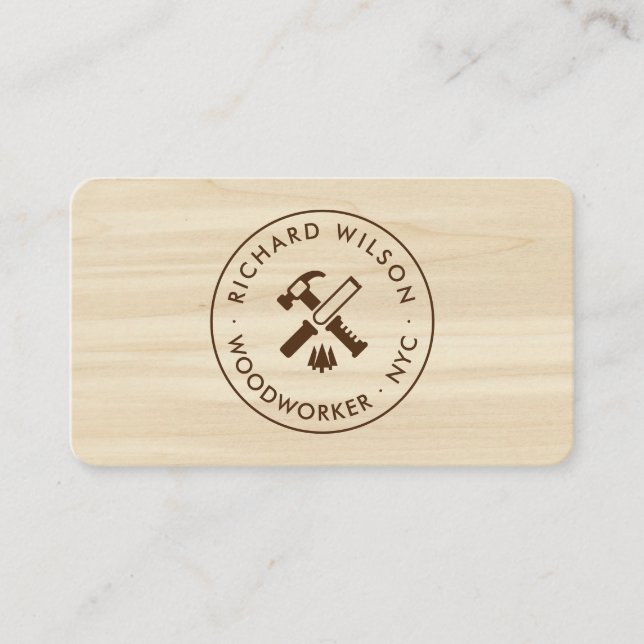 Carte De Visite Moderne apparence de grain de bois logo de charpen (Devant)