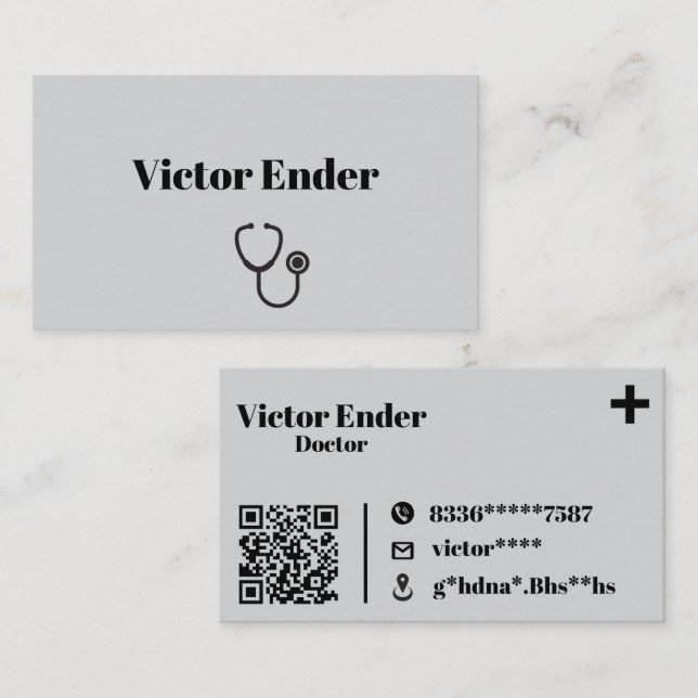 Carte de visite moderne avec code QR - Gris & (Devant / Derrière)