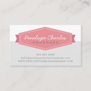Carte De Visite MODERNE BADGE LOGO rétro corail rose moyen gris