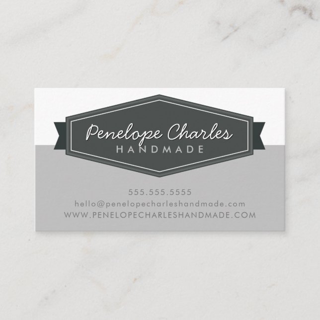 Carte De Visite MODERNE BADGE LOGO rétro gris clair gris foncé (Devant)