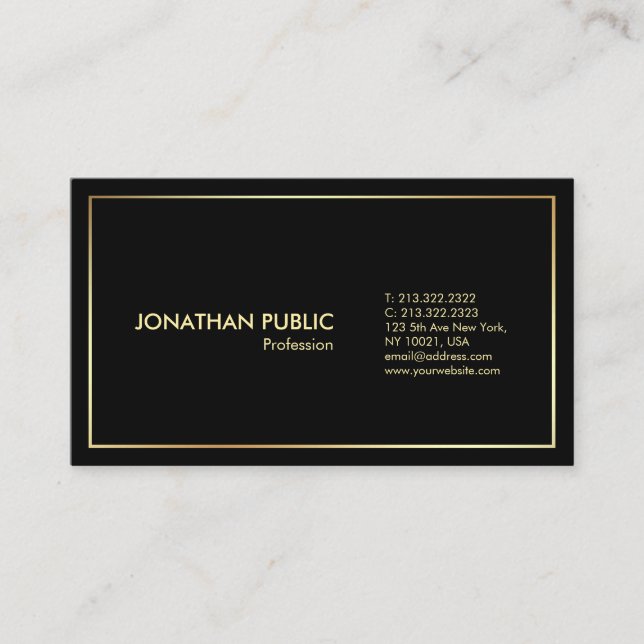 Carte De Visite Moderne Black Gold Professionnel Élégant Plain (Devant)