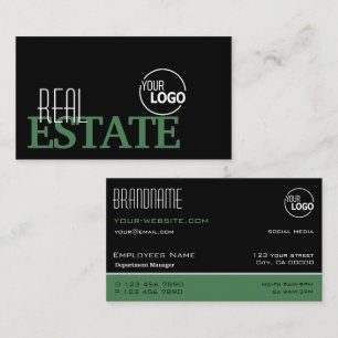 Carte De Visite Moderne Black Green Blanc Simple Design avec logo