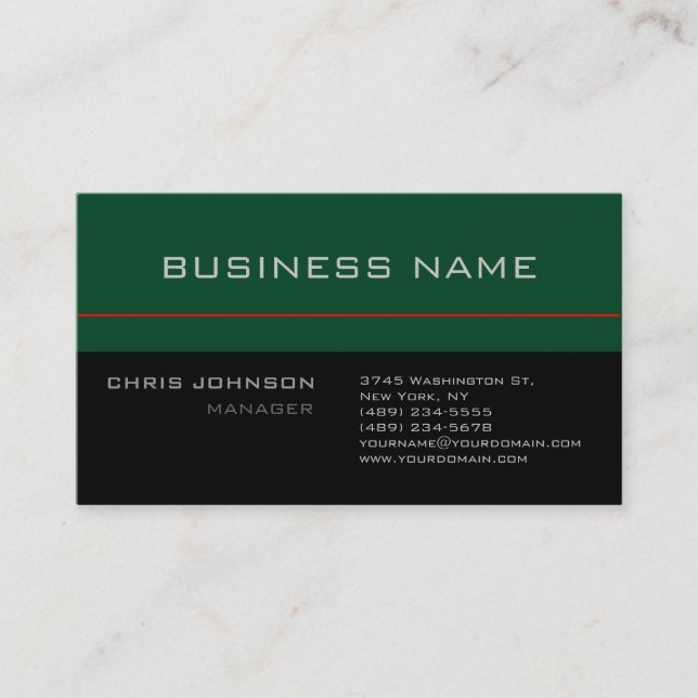 Carte de visite moderne Black Grey Vert Rouge tend (Devant)