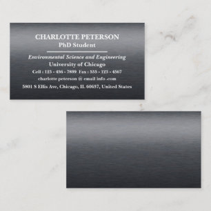 Carte De Visite Moderne Black Metallic Doctorat ou étudiant de tro