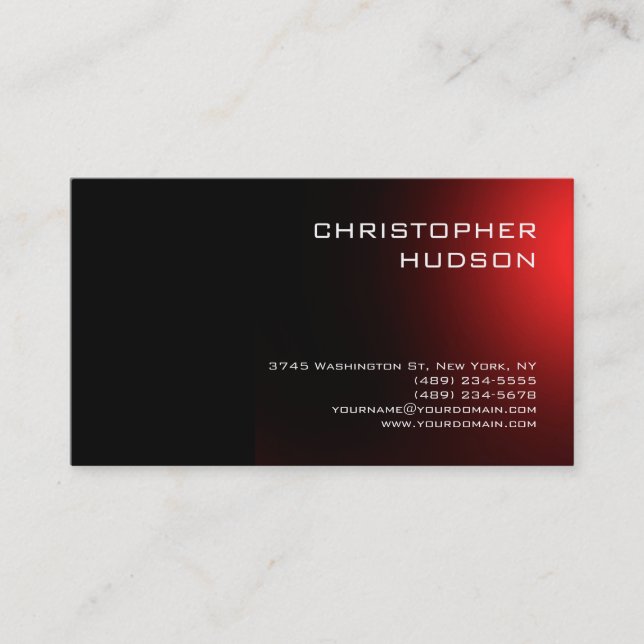 Carte de visite moderne Black Red Plain (Devant)
