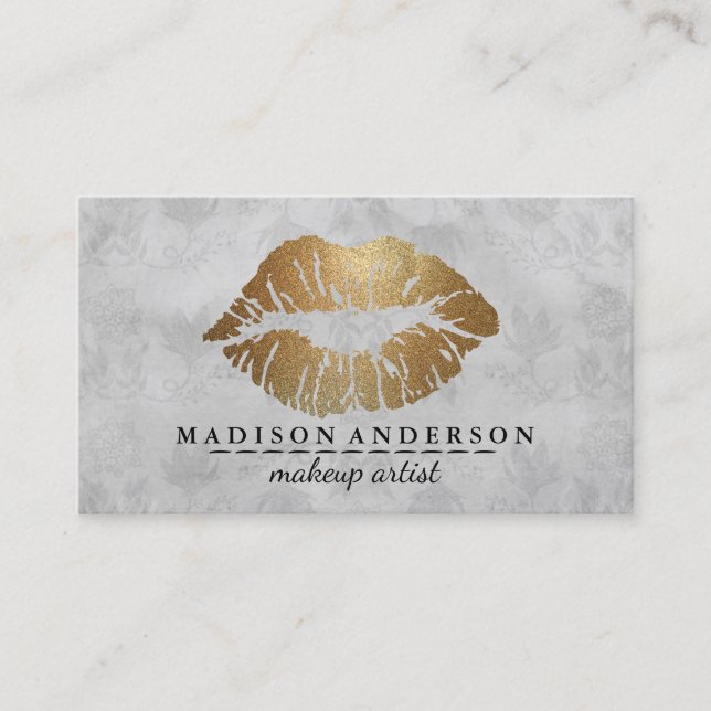Carte De Visite Moderne Black Salon Gold Lips Maquillage Artis Bus (Devant)