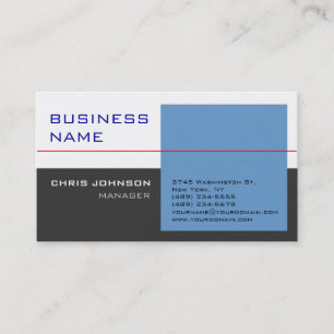 Carte de visite moderne blanc bleu gris rouge tend