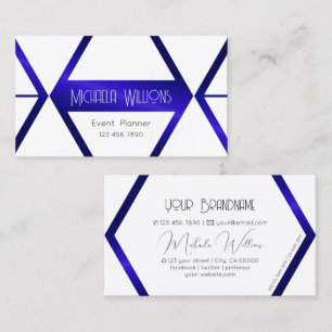 Carte De Visite Moderne Blanc Géométrique Blue Shimmer Professionn