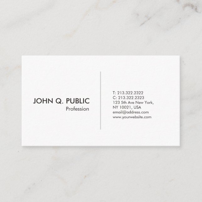 Carte De Visite Moderne Blanc Professionnel Simple Élégant (Devant)