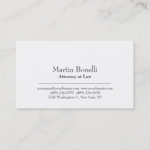 Carte de visite moderne blanc simple d'avocat