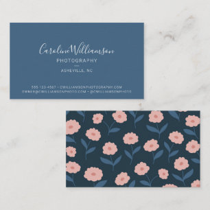 Carte De Visite Moderne Bleu Boho Floral Simple Tendance