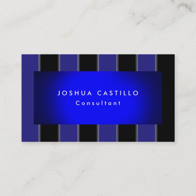 Carte De Visite Moderne Bleu clair Noir rayé Professionnel (Devant)