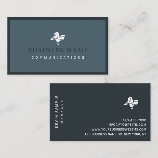 Carte De Visite Moderne Blue White Minimal Communications Company (Devant / Derrière)
