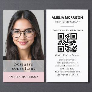 Carte De Visite Moderne Blush Pink Consultant QR Code Photo