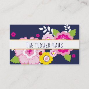 Carte De Visite MODERNE BOLD FLORAL fleurs colorées marine rose