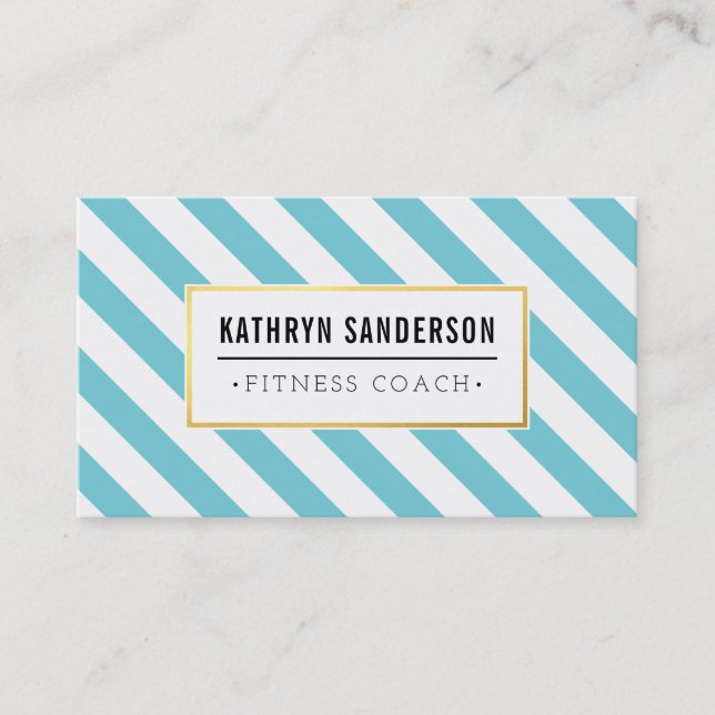 Carte De Visite MODERNE BOLD strié or logo emblème aqua bleu (Devant)